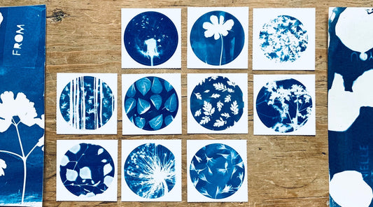 Floral Cyanotype Circle Stickers (Pack of 10)