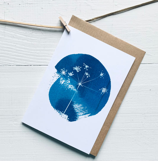 Cow Parsley in a Round Cyanotype Card 