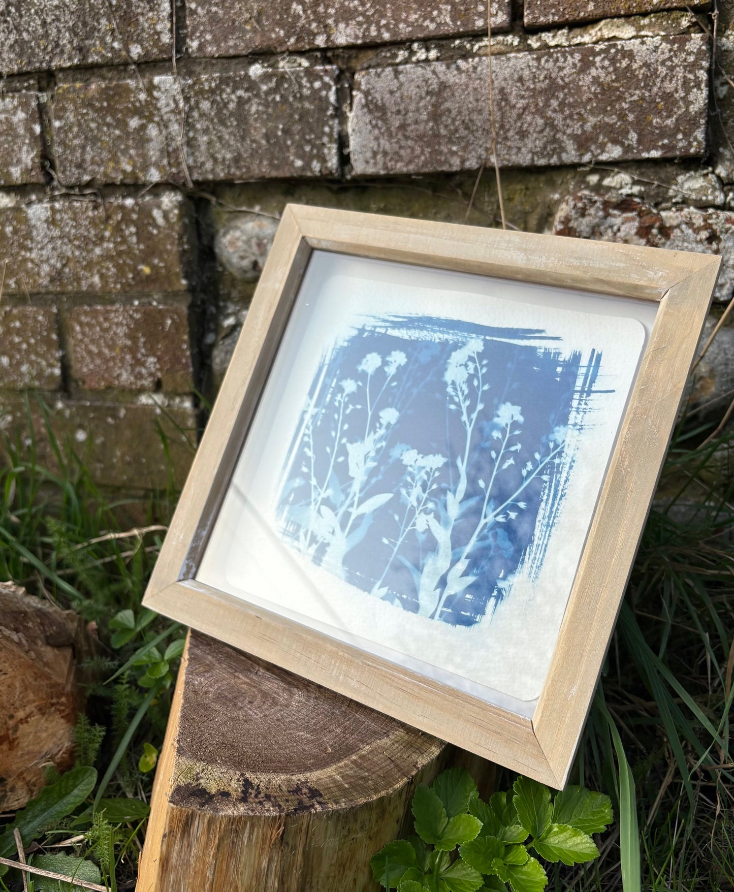 Forget me nots ii- wood washed square glass box frame SALE