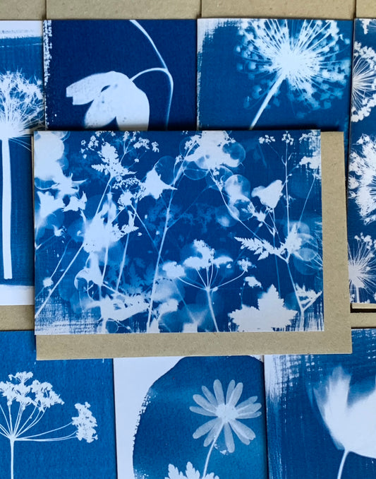 All the Flowers Pressed Flower Cyanotype Greeting Card from Danielle East ART