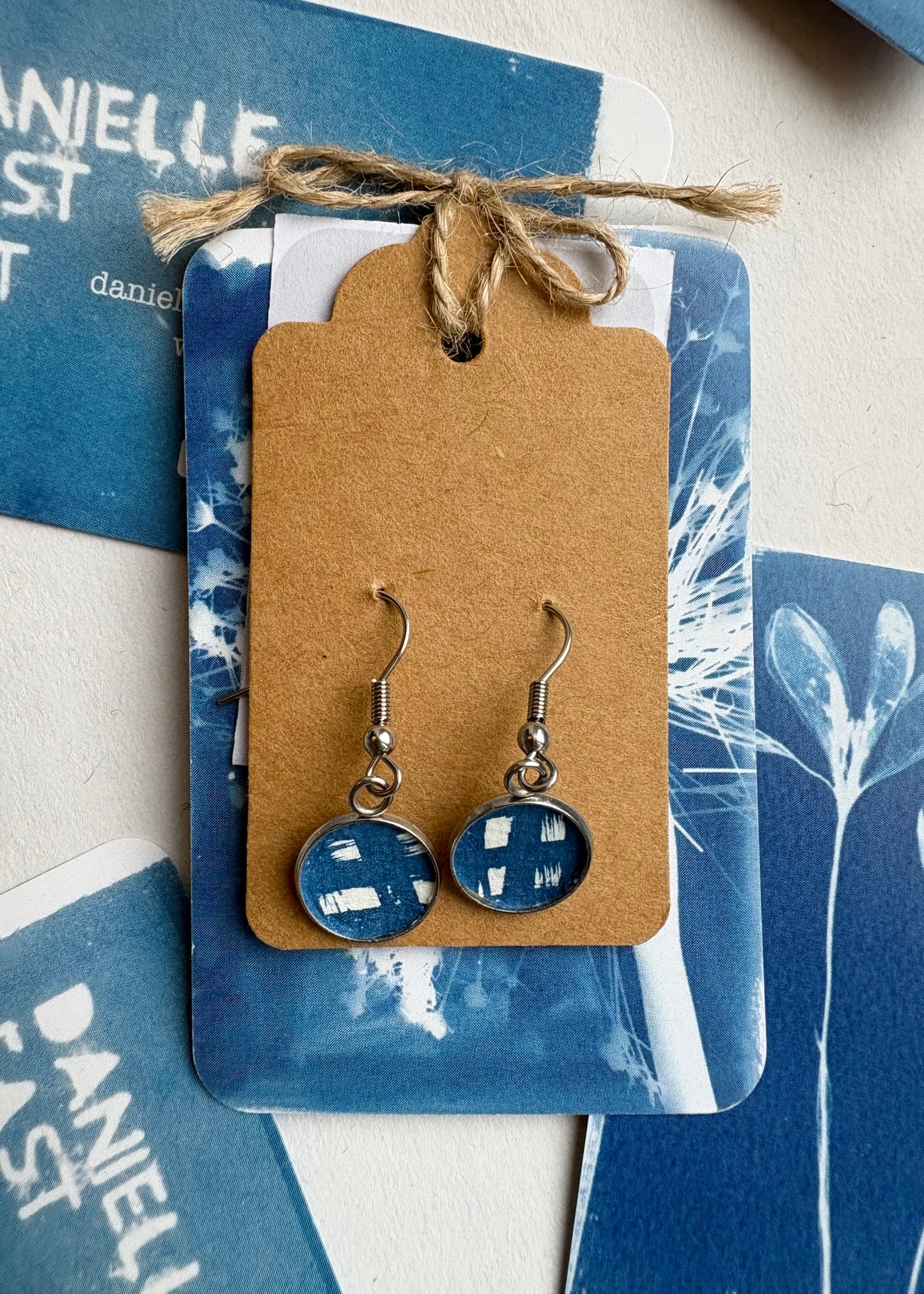 Check - Cyanotype - Drop Earring