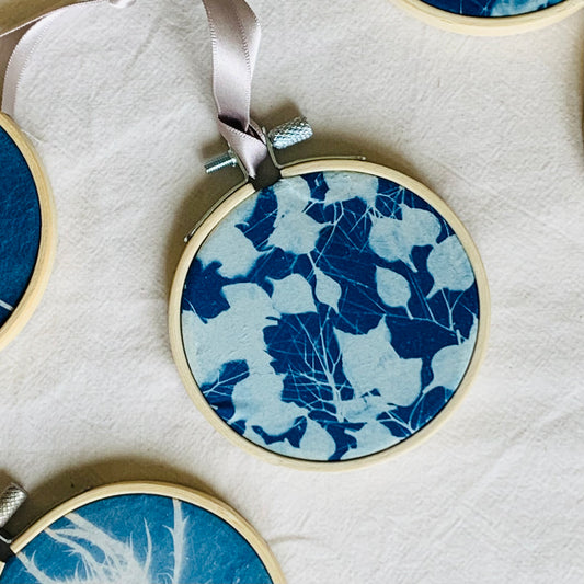 Nigella 2 - Embroidery Hoop Cyanotypes 3”
