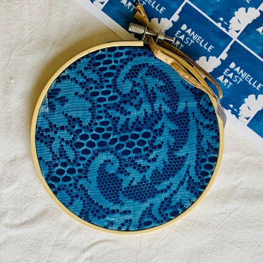 Lace - Embroidery Hoop Cyanotypes 5"