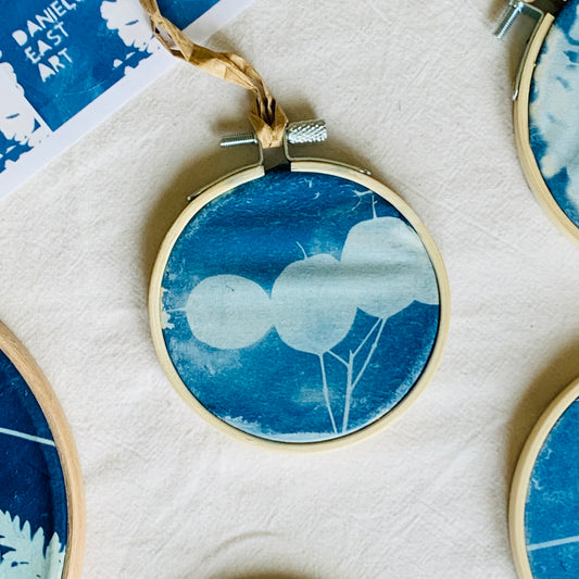 Honesty - Embroidery Hoop Cyanotypes 3"