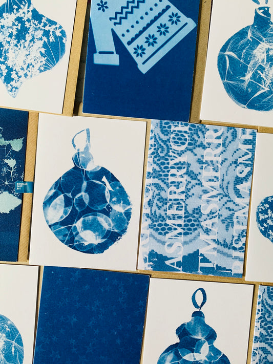 Pack of 7 Lucky Dip Christmas Cyanotype Cards
