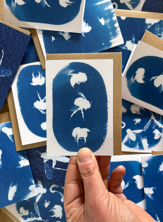 3 bees - Cyanotype - A7 Blank Card