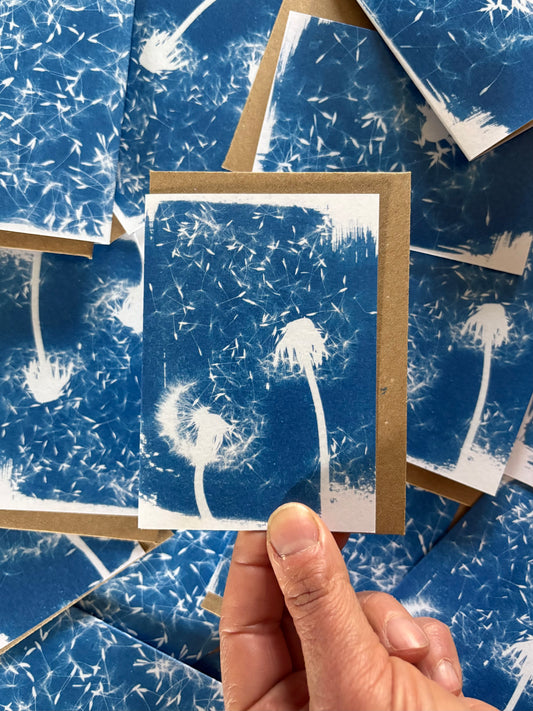Dandelion Pair - Cyanotype - A7 Blank Card