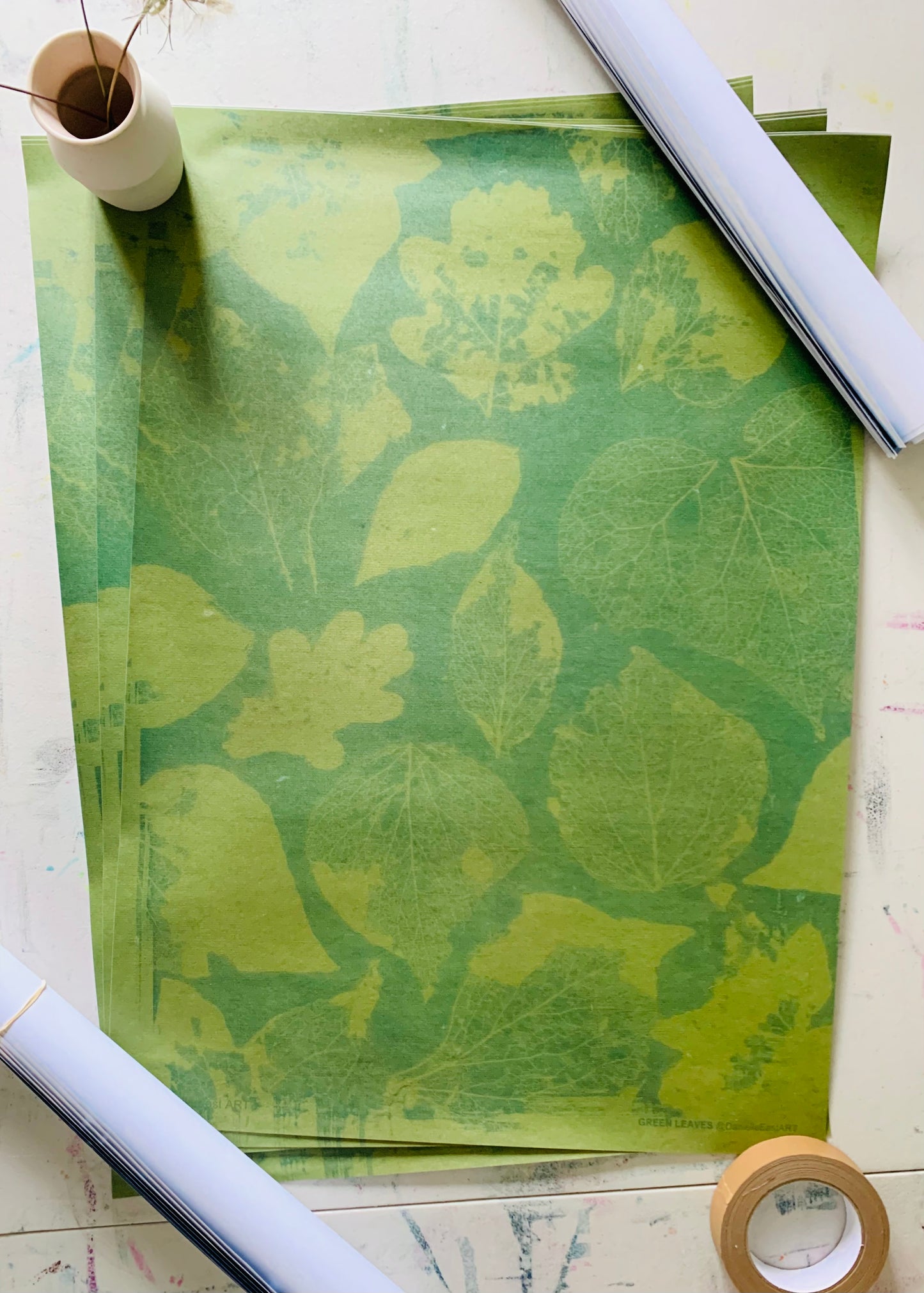 Green Leaves - Cyanotype - Gift Wrap