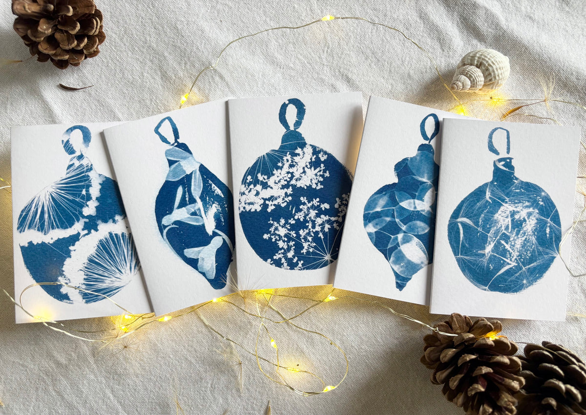 Christmas Bauble - Cyanotype - A6 Pack of 10