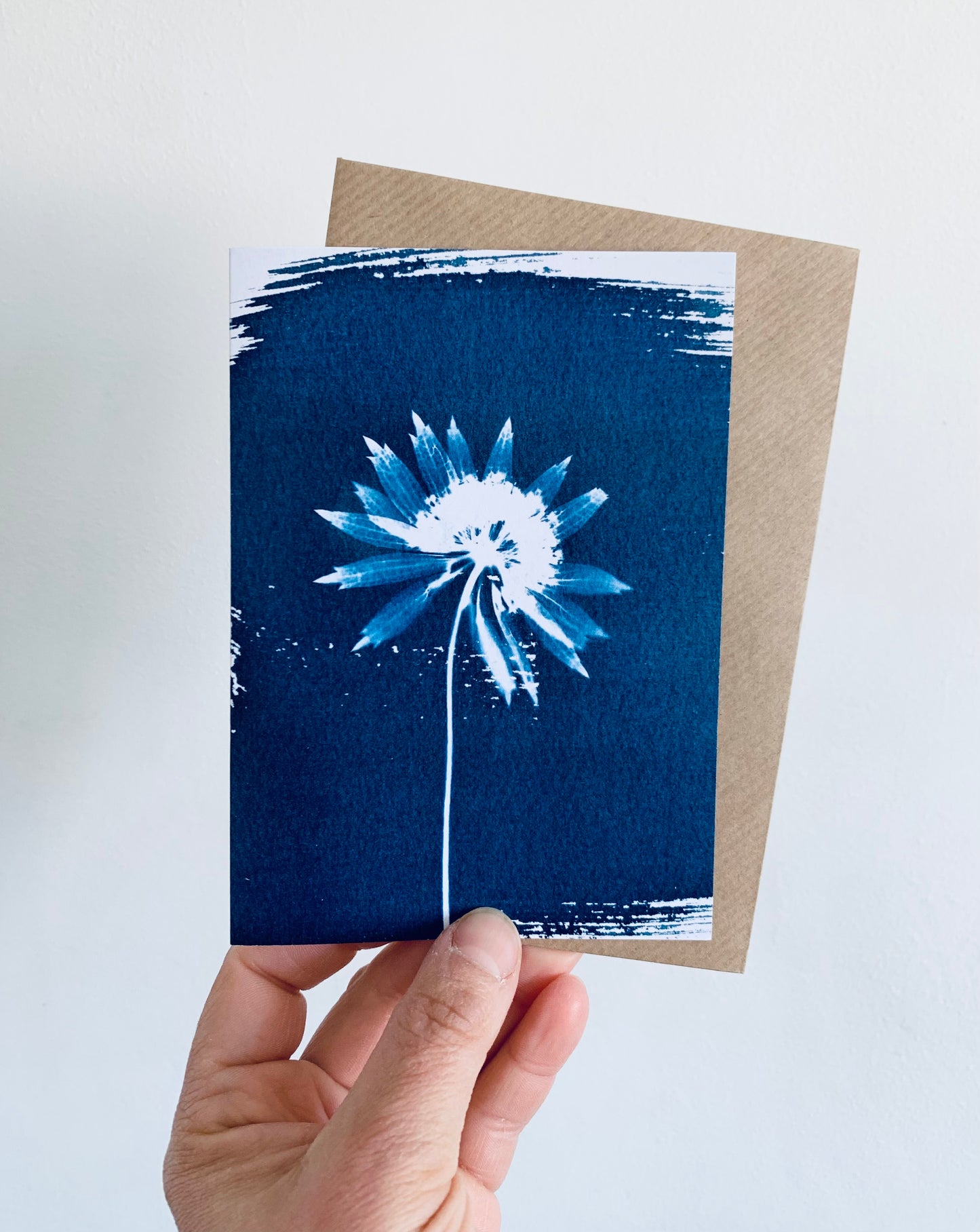 Astrantia blue and white Cyanotype Blank Printed Greetings card from Danielle East ART