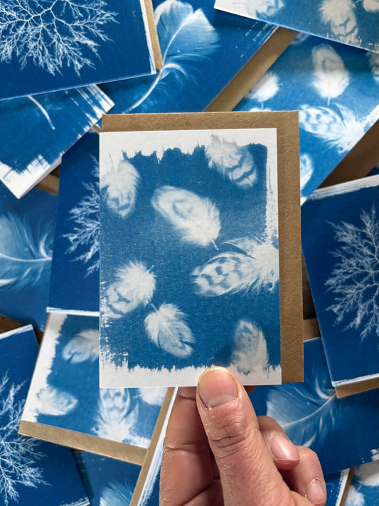 Mini Feathers - Cyanotype - A7 Blank Card