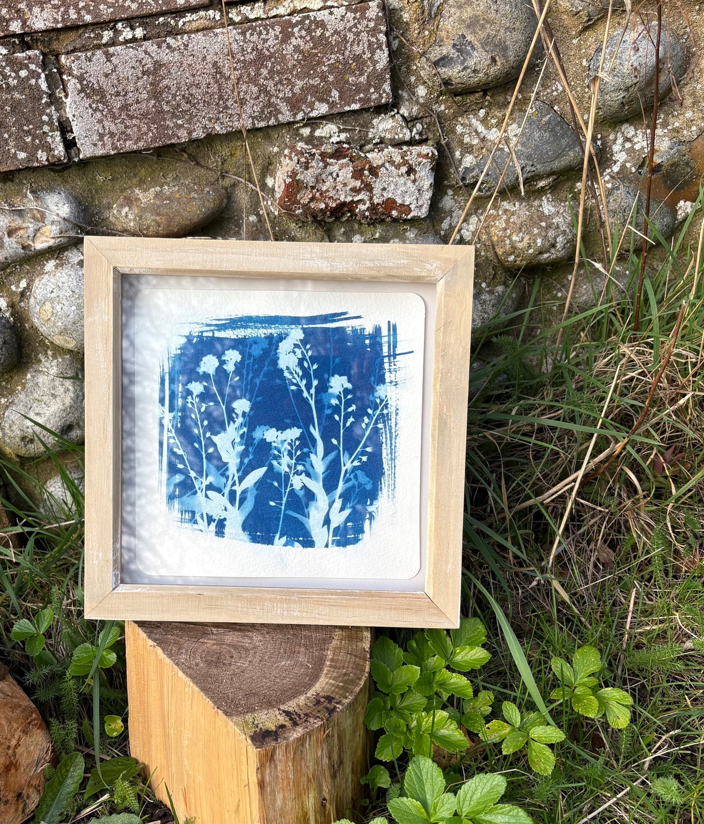 Forget me nots ii- wood washed square glass box frame SALE