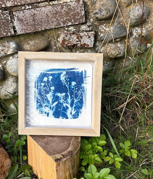 Forget me nots ii- wood washed square glass box frame SALE