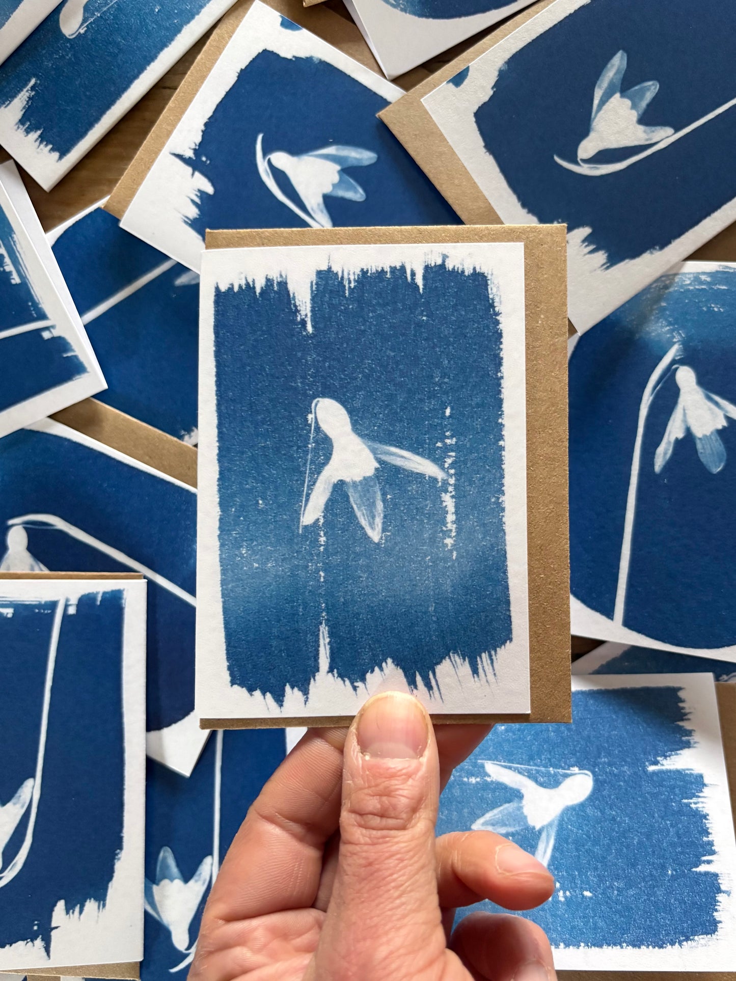 Snow Drop Brush - Cyanotype - A7 Blank Card