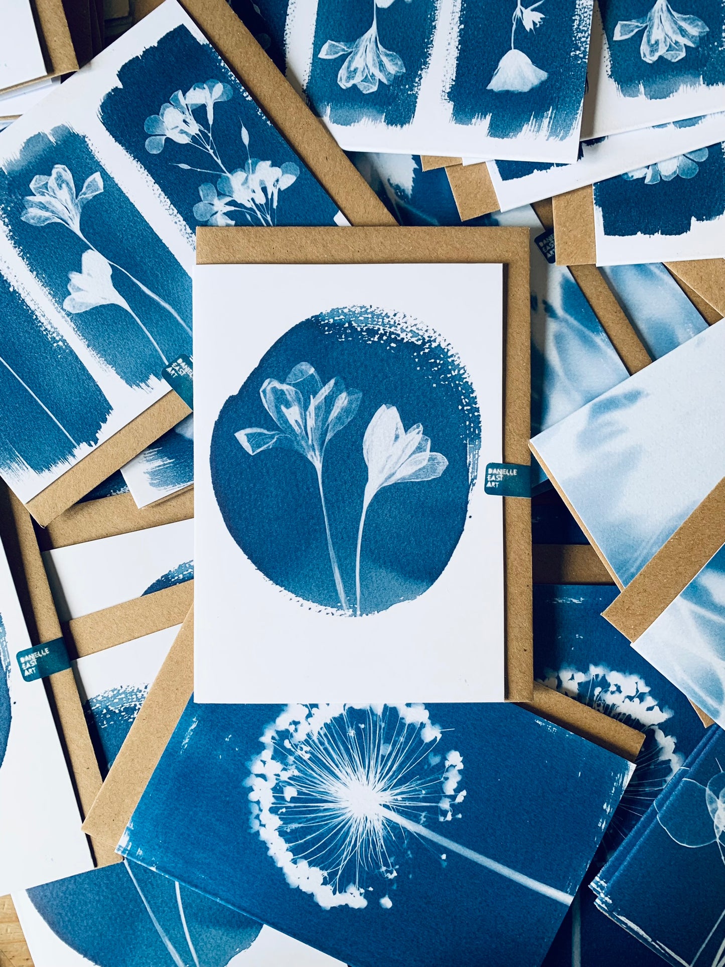 Crocus Duo Cyanotype Greeting card from Danielle East ART using pressed Crocus stems