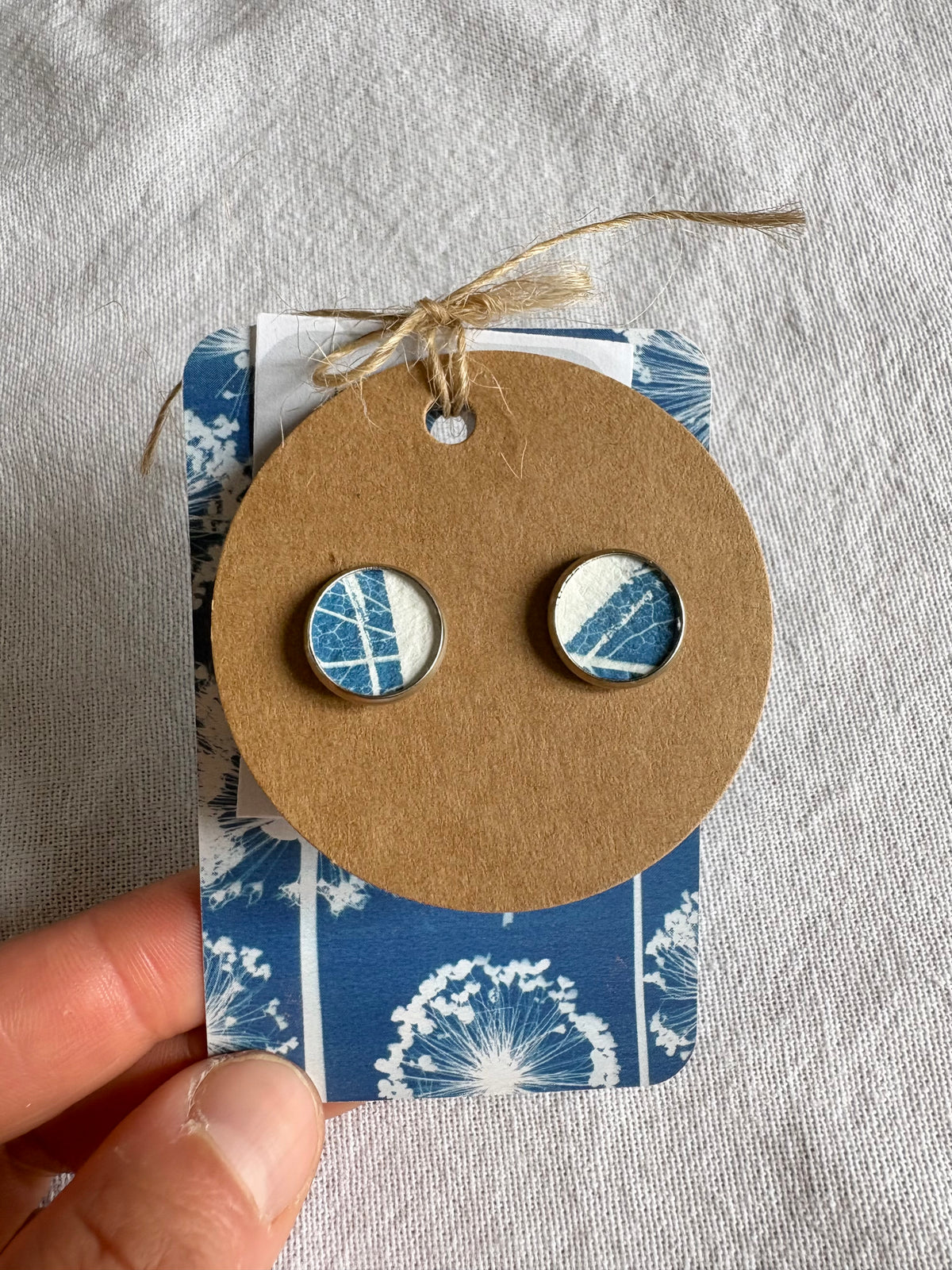 Half Leaf i Oct26 - Cyanotype - SALE - Stud 12mm