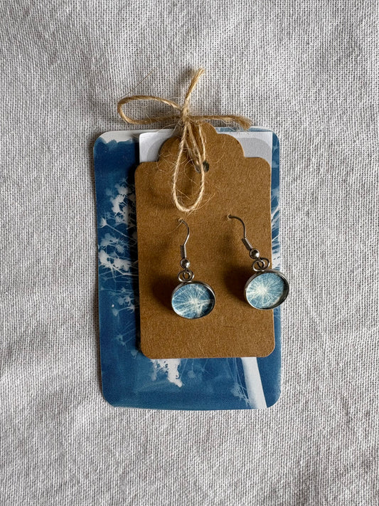 Dandelion iris Oct 26 Cyanotype - Drop Earring - Sale