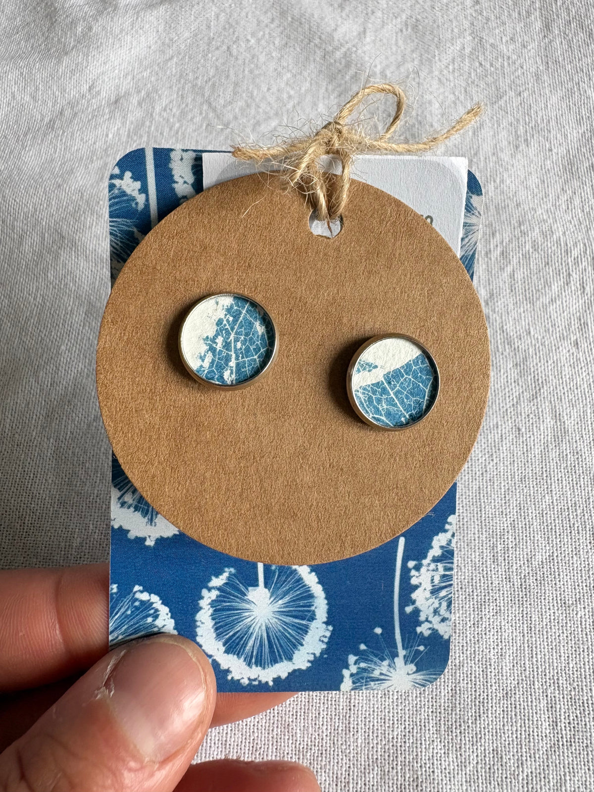 Half Leaf ii Oct26 - Cyanotype - SALE - Stud 12mm