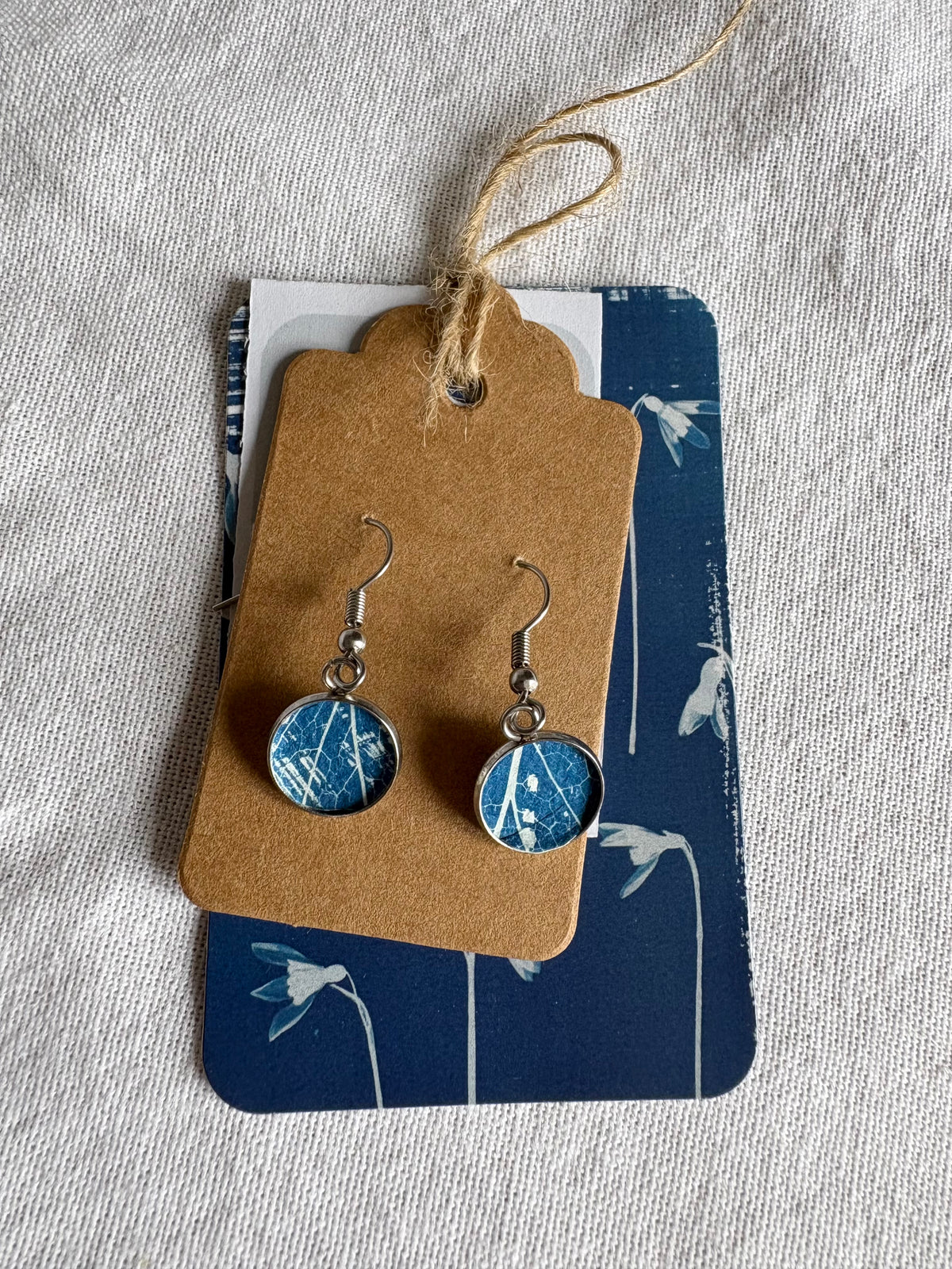 Patchy Leaf 26 Cyanotype - Drop Earring - Sale