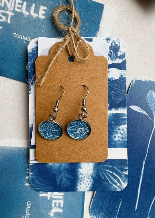 Leaf Skeleton ii - Cyanotype - Drop Earring (