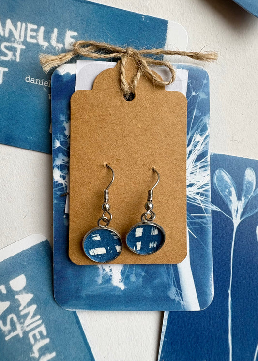 Check - Cyanotype - Drop Earring