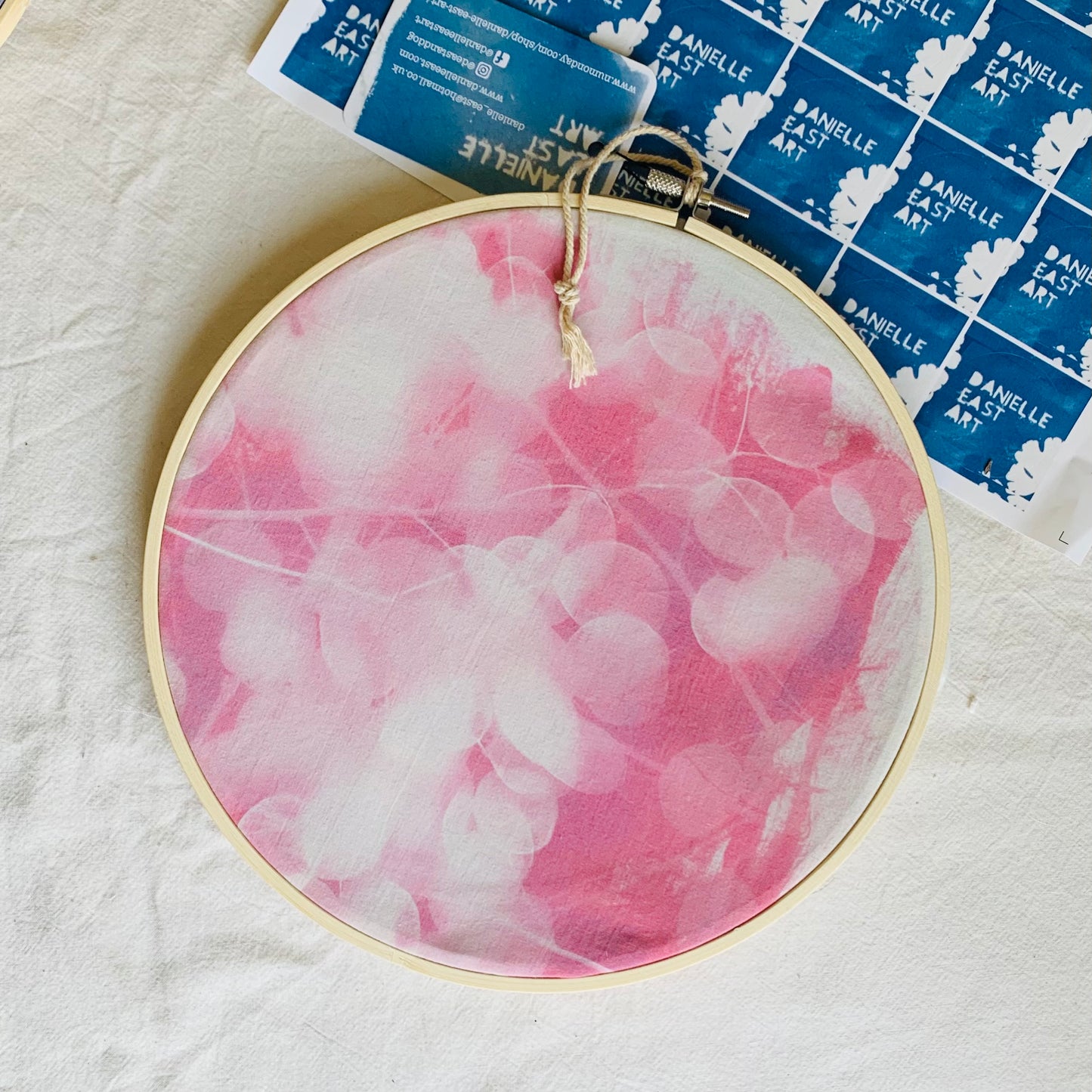 Pink Honesty  - Fabric Embroidery Hoop - Solar Fast - 24cm