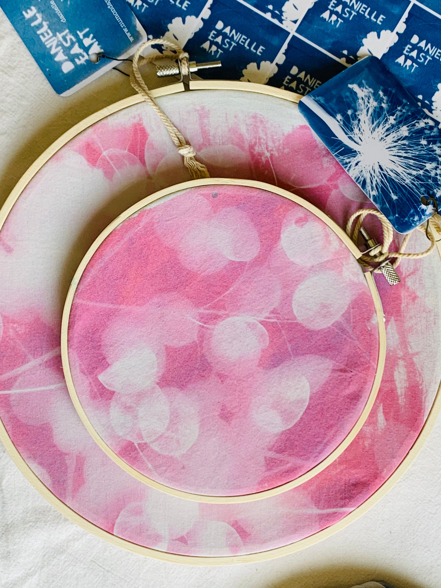 Pink Honesty  - Fabric Embroidery Hoop - Solar Fast - 24cm