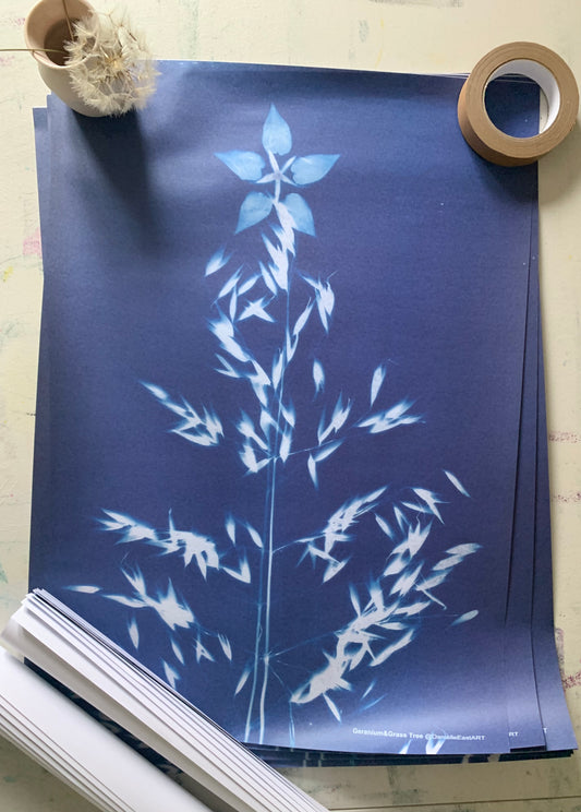 Geranium & Grass Tree- Cyanotype - Gift Wrap