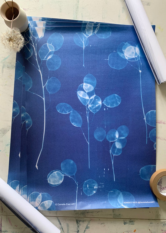 Honesty Bits - Cyanotype - Gift Wrap