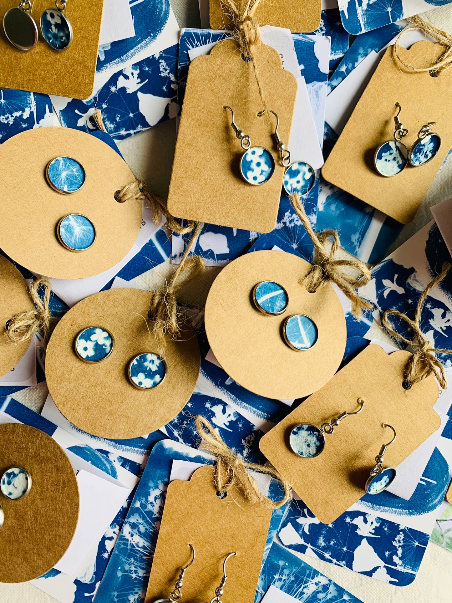 Dappled Elderflower- Cyanotype - Drop Earring