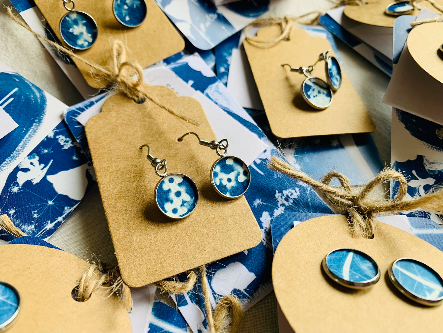 Dandelion Bits - Cyanotype - Stud 12mm Earring