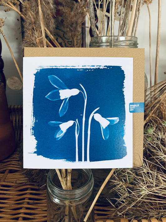 Snow Drop - Cyanotype - Square Blank Card