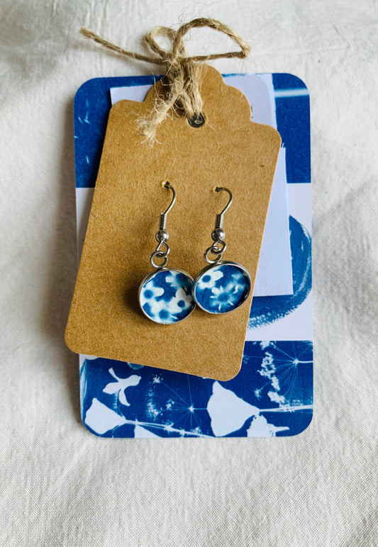 Dappled Elderflower- Cyanotype - Drop Earring