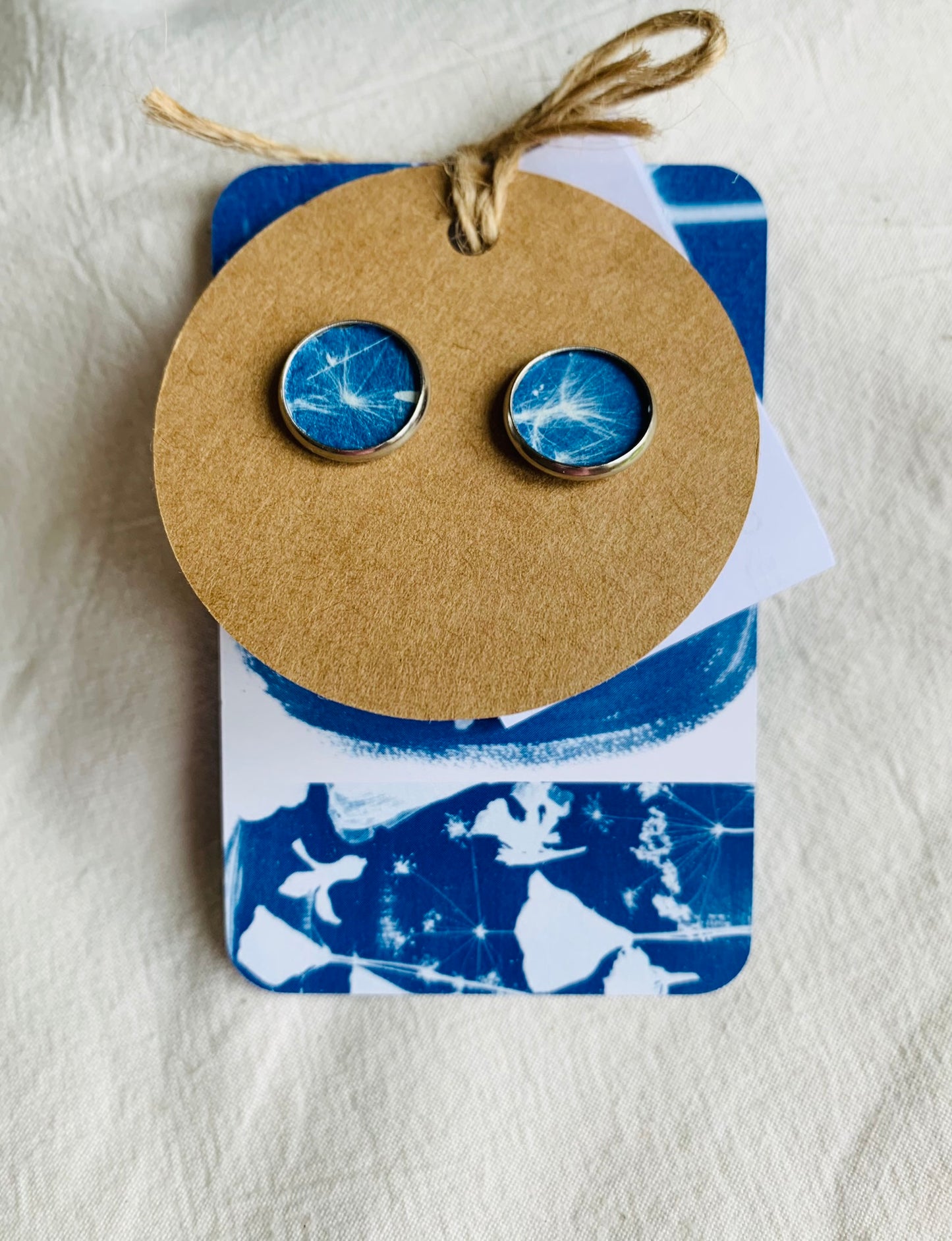 Dandelion - Cyanotype - Stud 12mm Earring