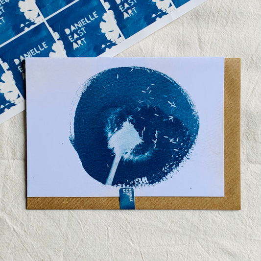 Dandelion Round - Cyanotype - Blank Card