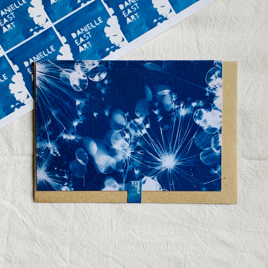 Allium and Honesty - Cyanotype - Blank Card
