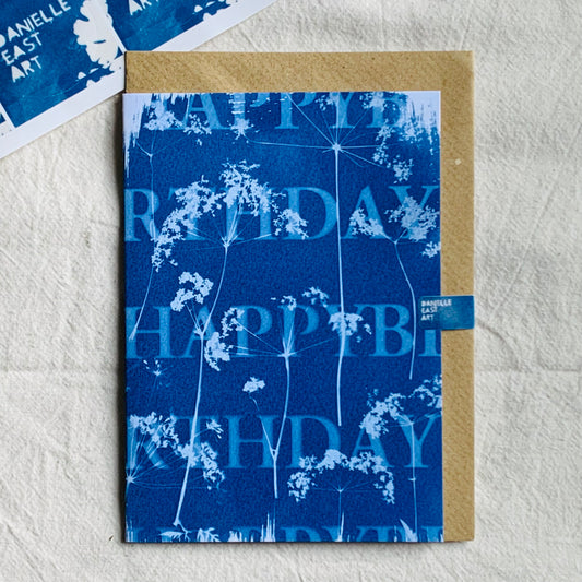 Happy Birthday - Cyanotype - Blank Card