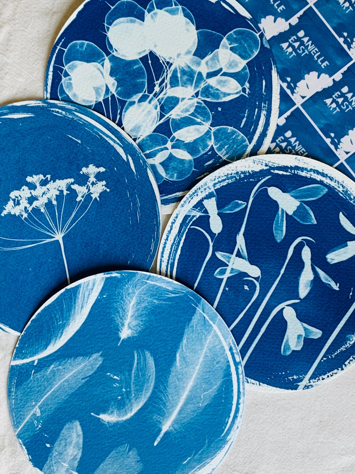 Snow Drops - Brass Framed Circle Cyanotype - 16cm Diameter