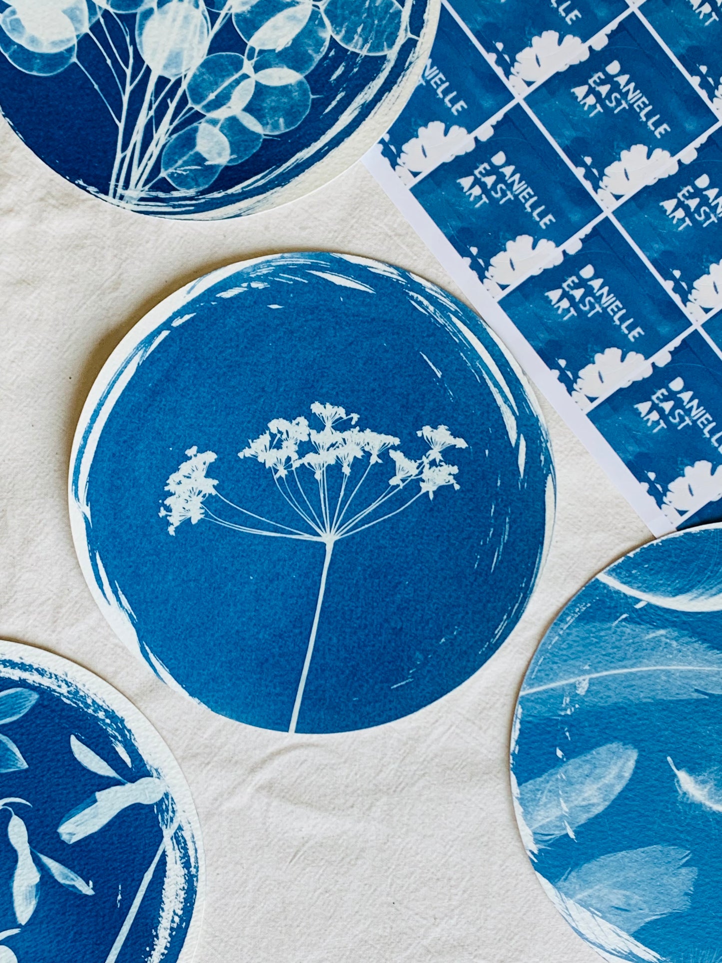 Single Parsley Stem - Brass Framed Circle Cyanotype - 16cm Diameter