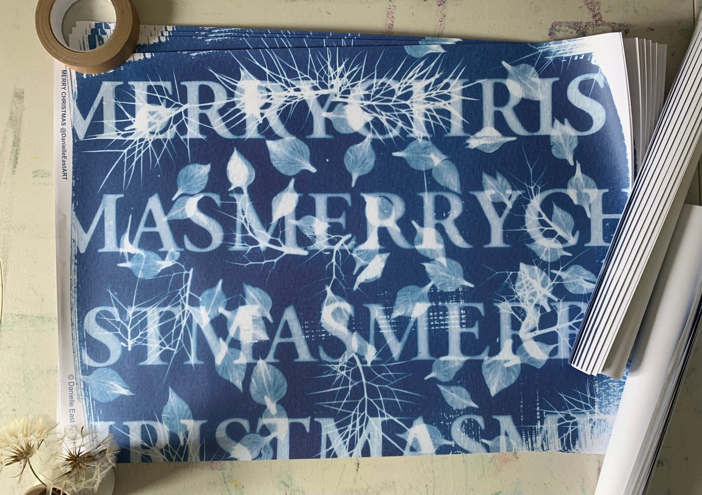 Merry Christmas- Cyanotype - Gift Wrap