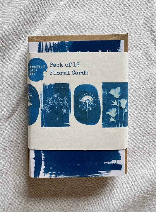 Floral - Cyanotype -  A7 - Pack of 12