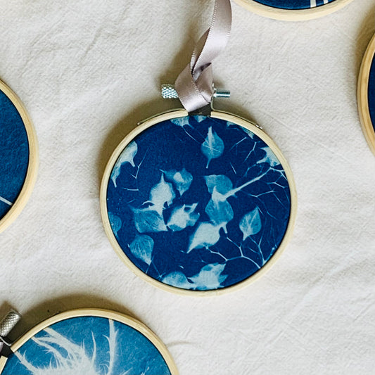 Nigella 1 - Embroidery Hoop Cyanotypes 3”