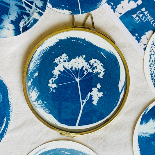 Parsley - Brass Framed Circle Cyanotype - 12cm Diameter