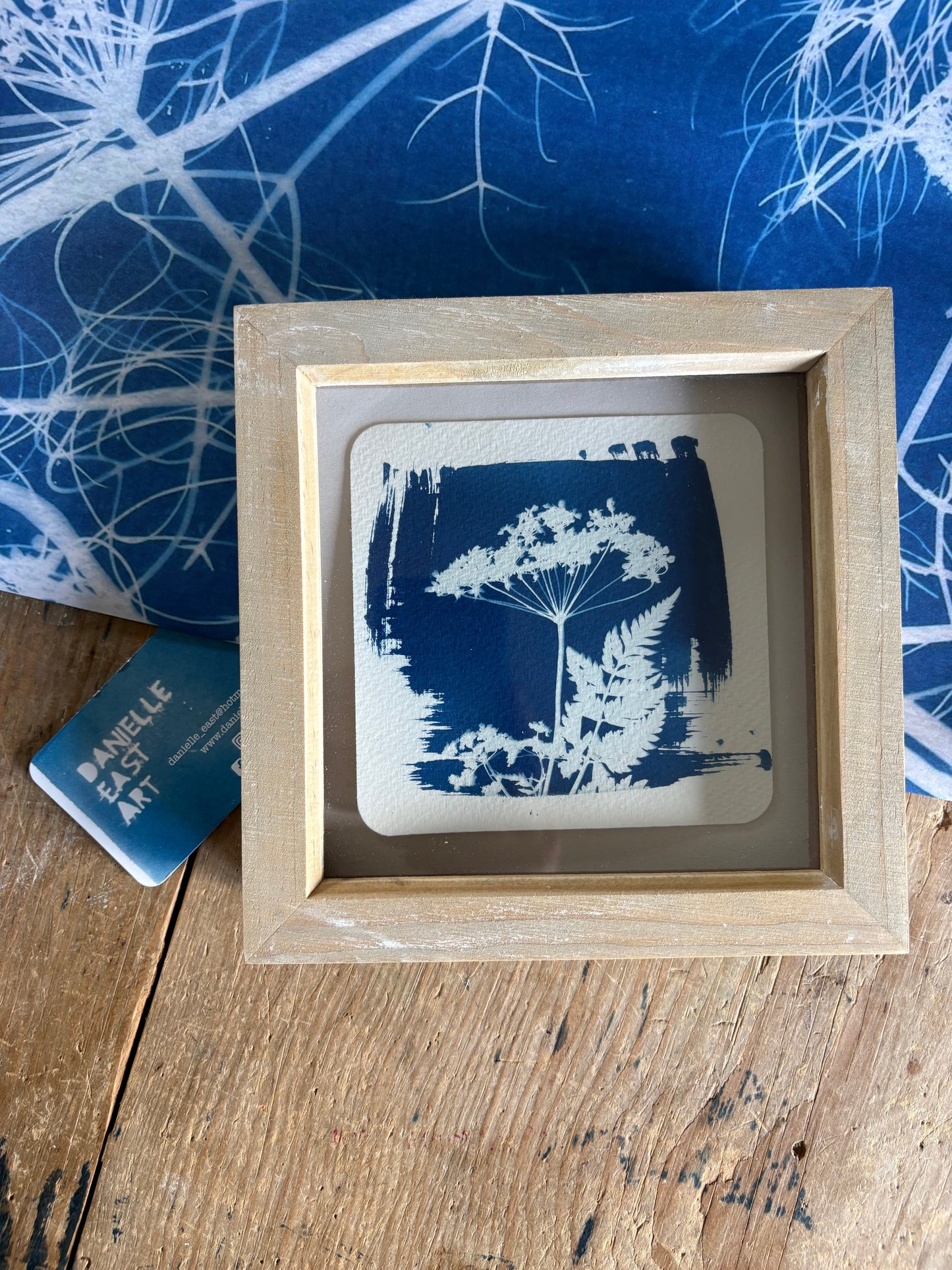 Cow Parsley -PRINT CURL - wood washed square glass box frame - SALE