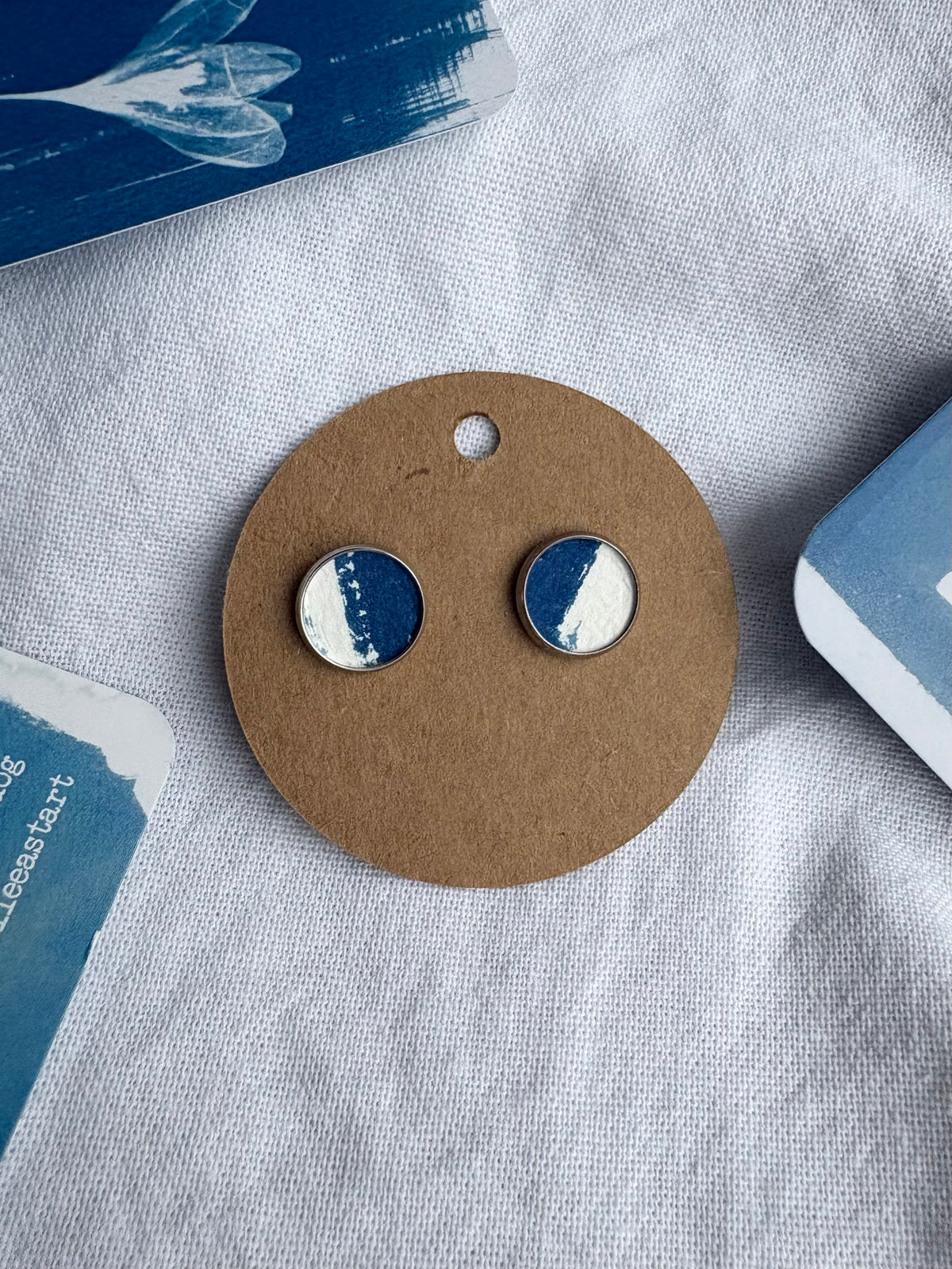 Half&Half Leaf 26 - Cyanotype - SALE - Stud 12mm