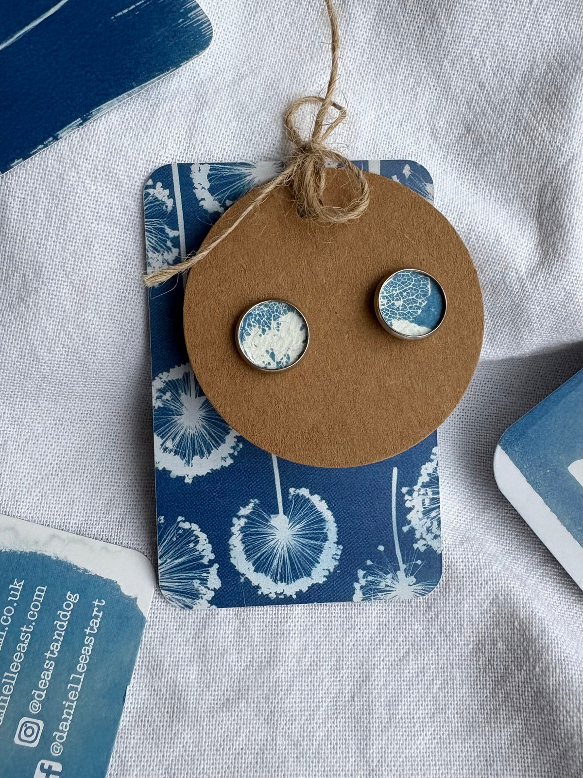 White&Blue Leaf 26 - Cyanotype - SALE - Stud 12mm