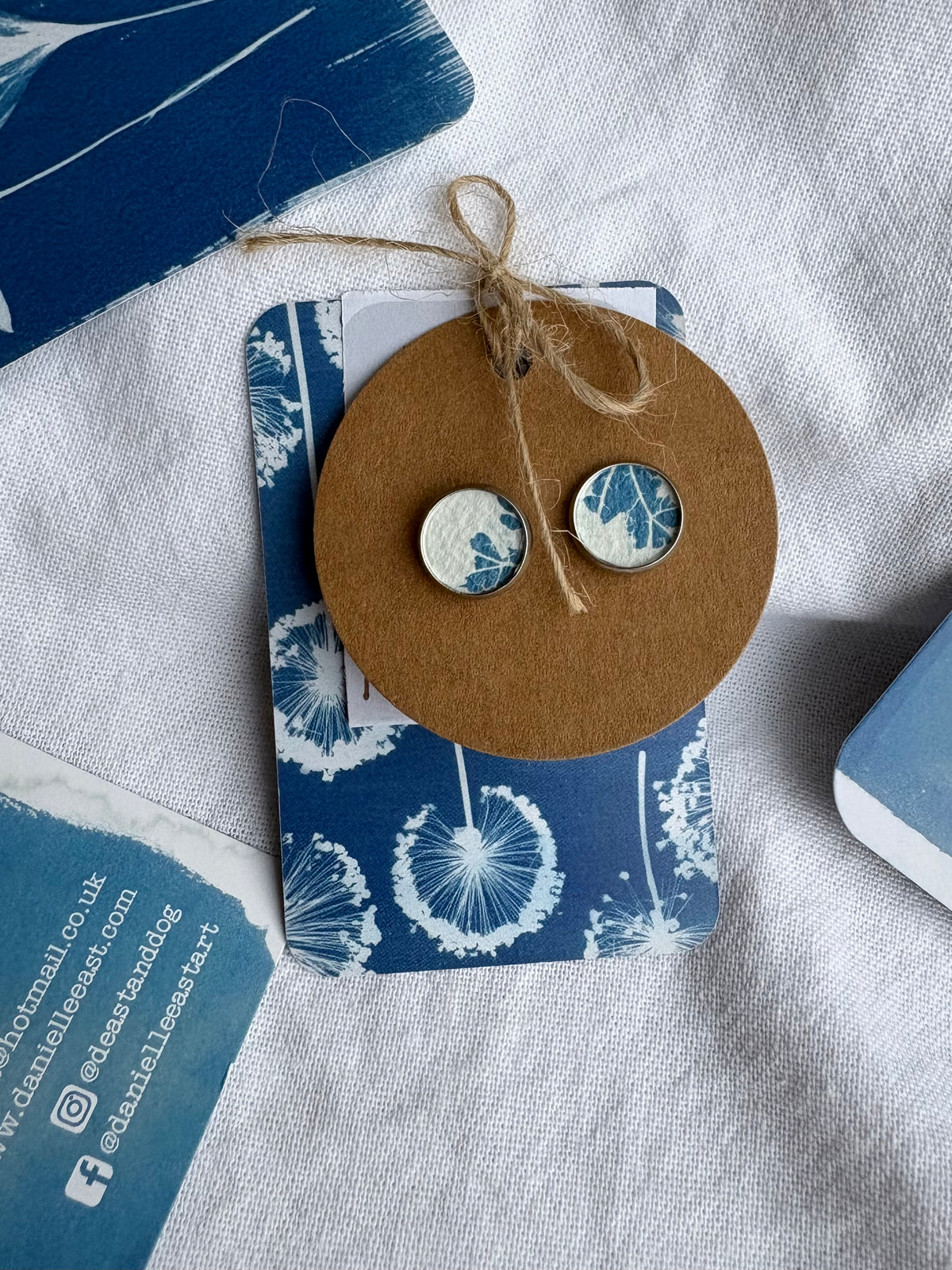 Half White Leaf 26 - Cyanotype - SALE - Stud 12mm