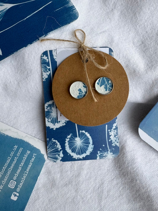 Half White Leaf 26 - Cyanotype - SALE - Stud 12mm