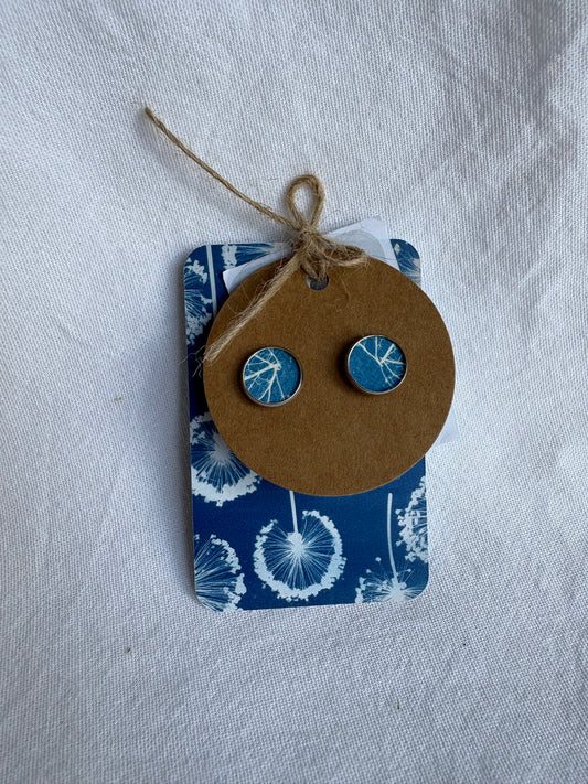 Leaf Web - Cyanotype - SALE - Stud 12 mm