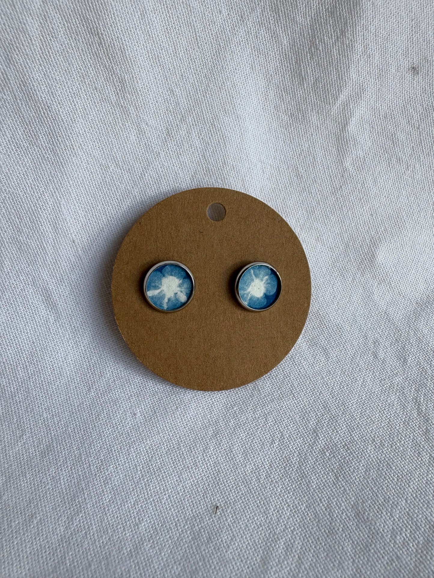 Flower - Cyanotype - SALE - Stud 12 mm